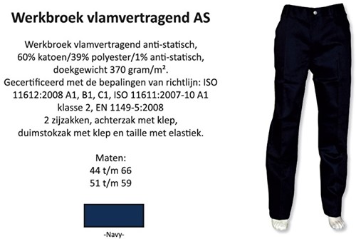 Werkbroek vlamvertragend anti-statisch
