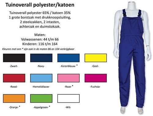 Tuinoverall polyester - katoen Verschillende kleuren